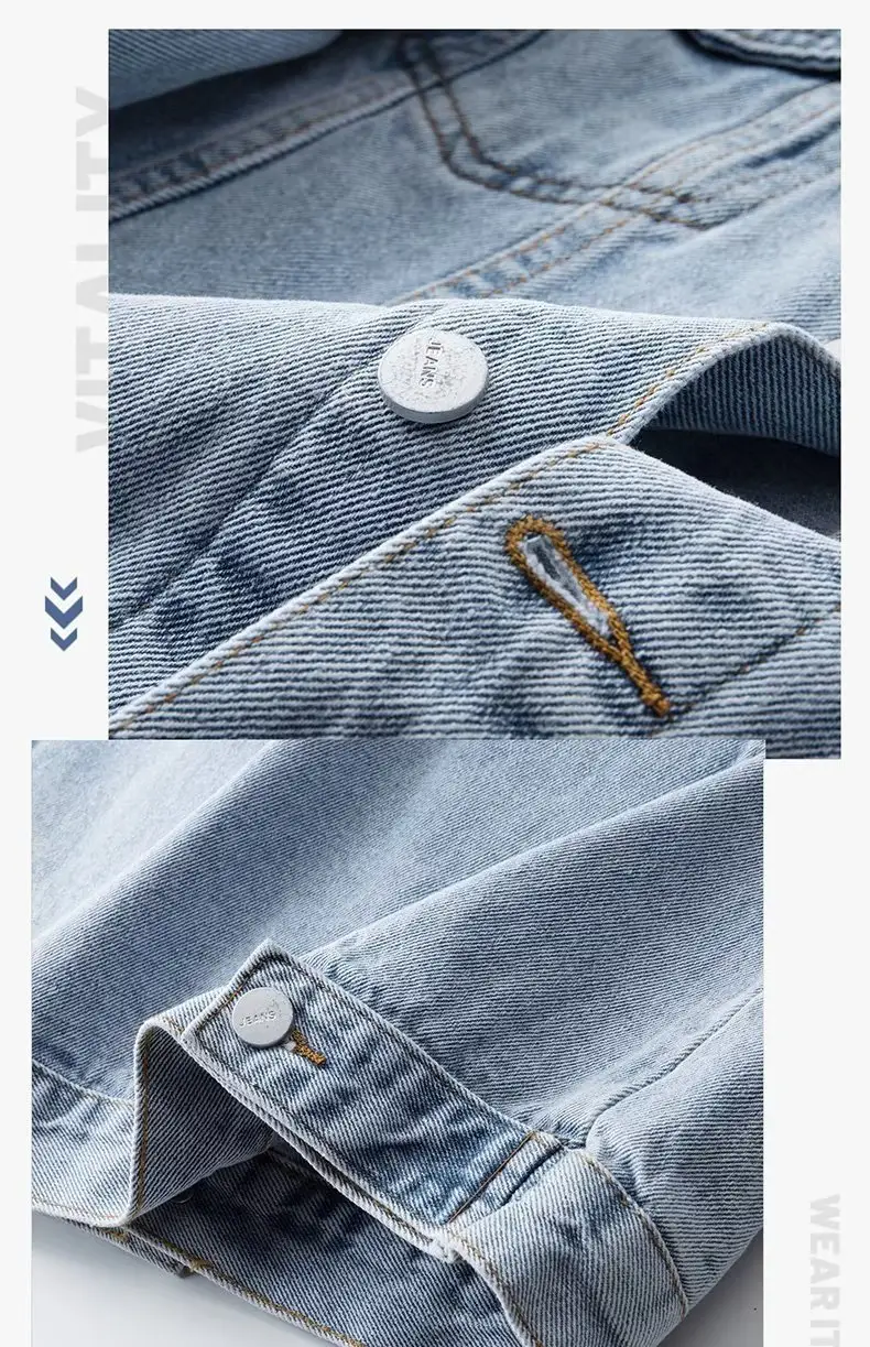 Men Korean Style Dark Denim Jacket Casual Work Top — feature 9