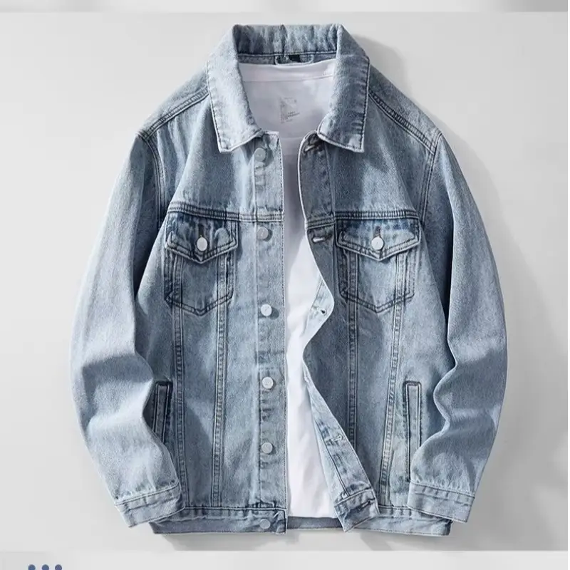 Men Korean Style Dark Denim Jacket Casual Work Top