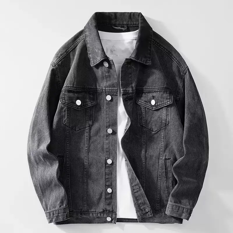 Men Korean Style Dark Denim Jacket Casual Work Top