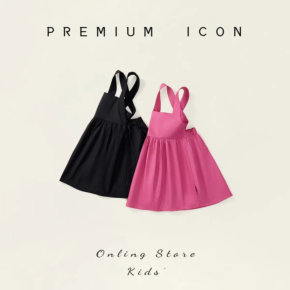 Kids Suspender Dress Black Pink Pure Cotton Summer - Image 4