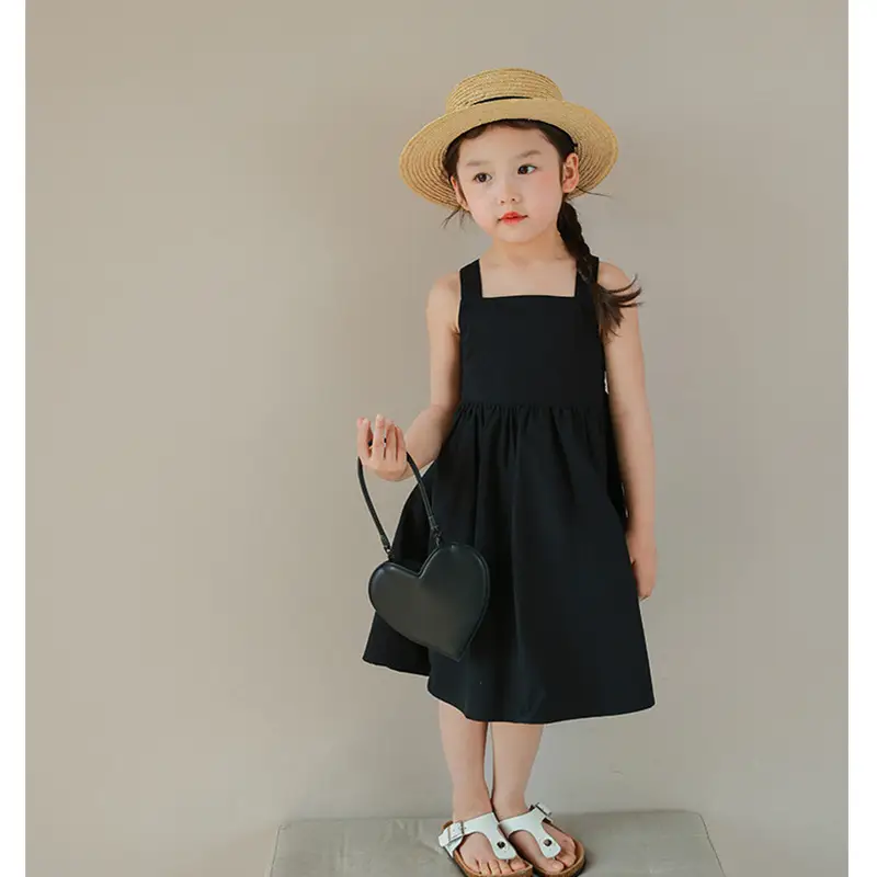 Kids Suspender Dress Black Pink Pure Cotton Summer - Image 2