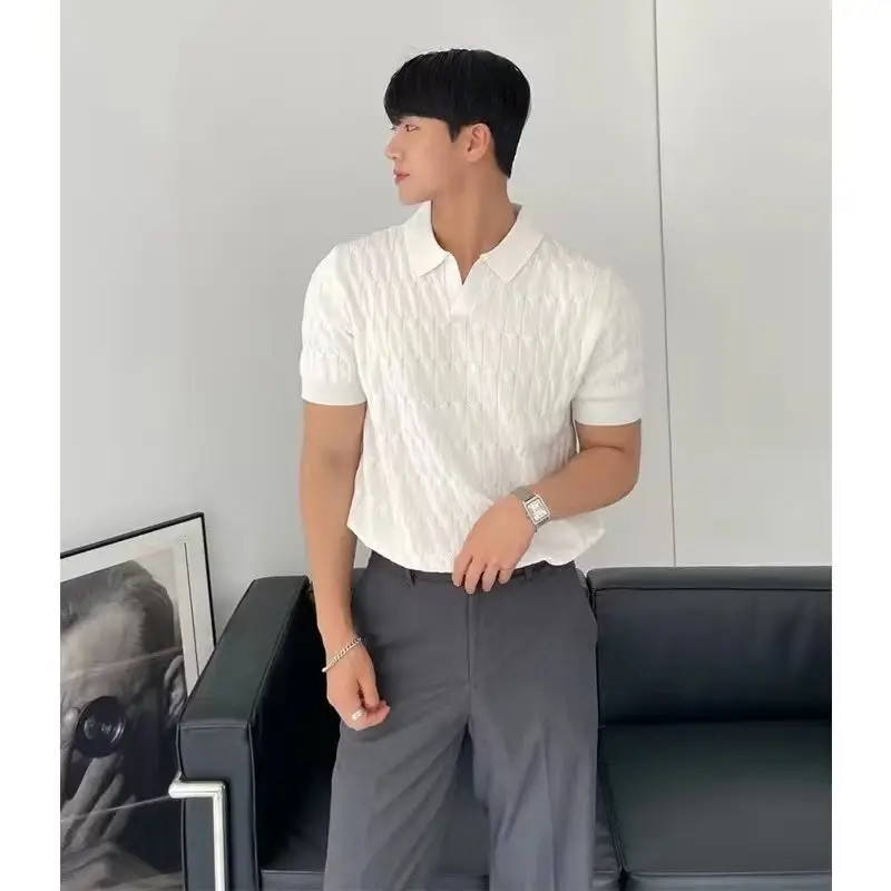 Men's White Knitted Polo Shirt Slim Fit - Image 9