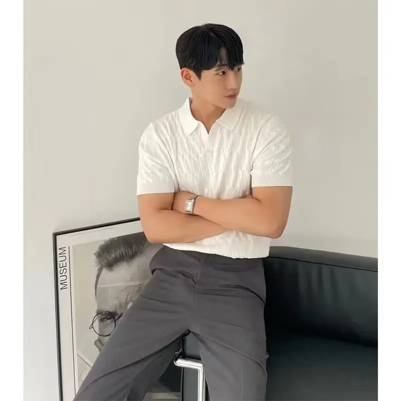 Men's White Knitted Polo Shirt Slim Fit - Image 10