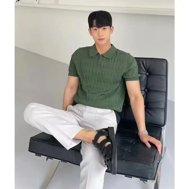 Men's White Knitted Polo Shirt Slim Fit - Image 11