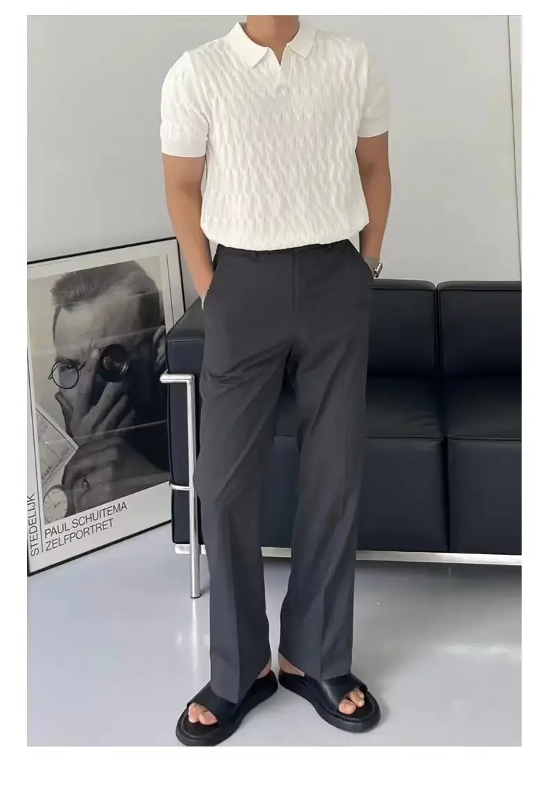 Men's White Knitted Polo Shirt Slim Fit — feature 15