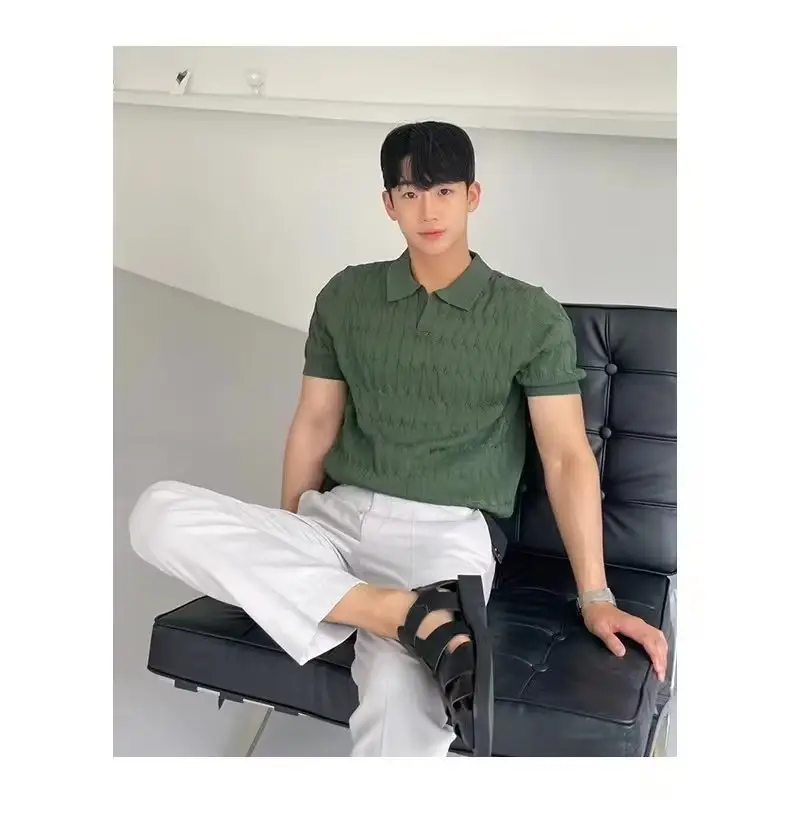 Men's White Knitted Polo Shirt Slim Fit — feature 16