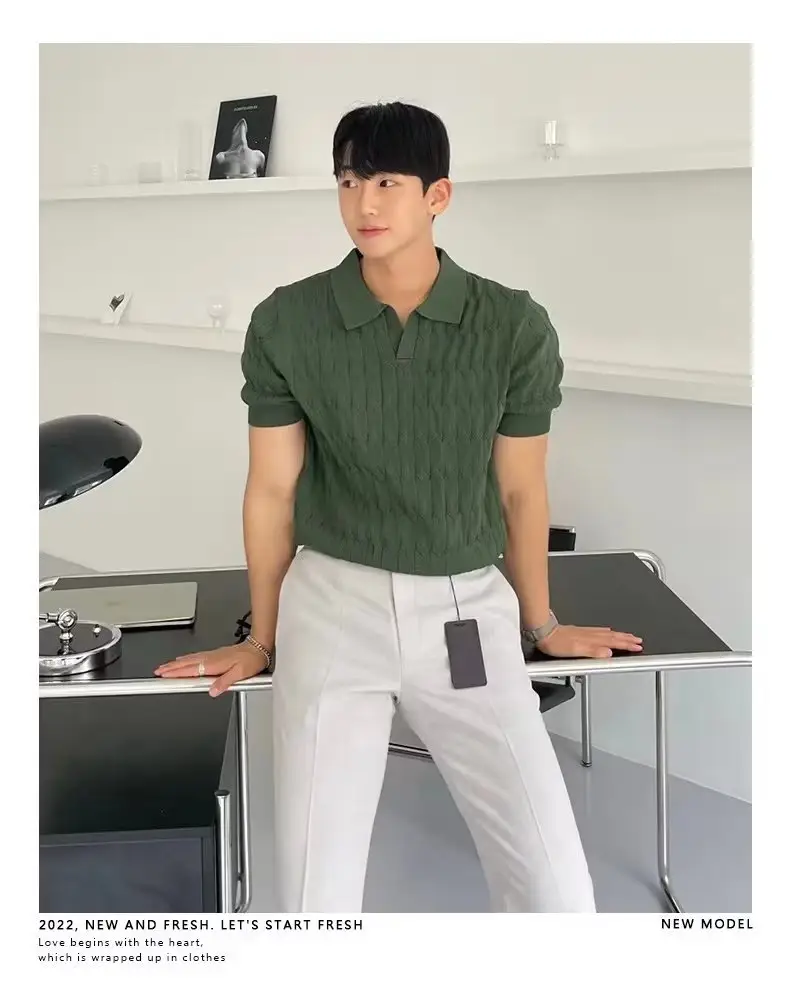 Men's White Knitted Polo Shirt Slim Fit — feature 17