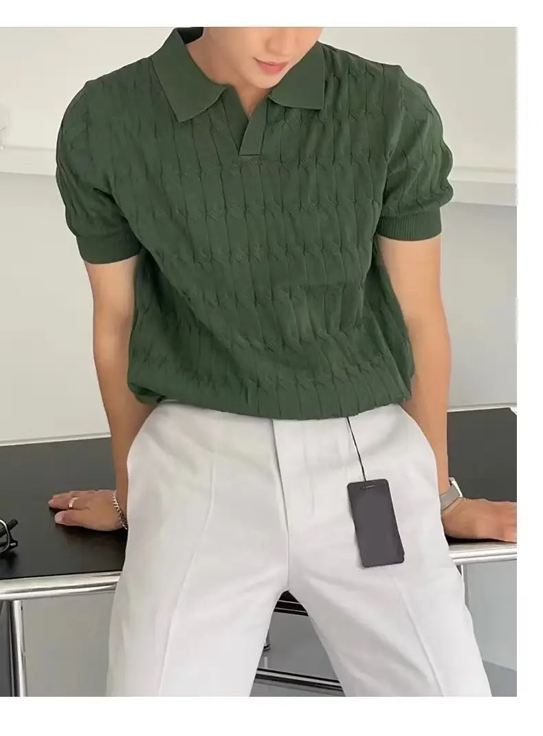 Men's White Knitted Polo Shirt Slim Fit — feature 19