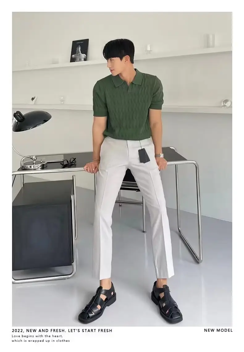 Men's White Knitted Polo Shirt Slim Fit — feature 20