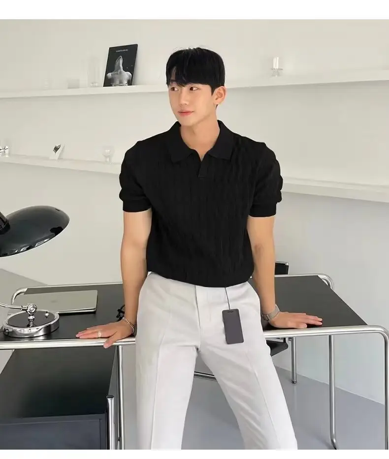 Men's White Knitted Polo Shirt Slim Fit — feature 21