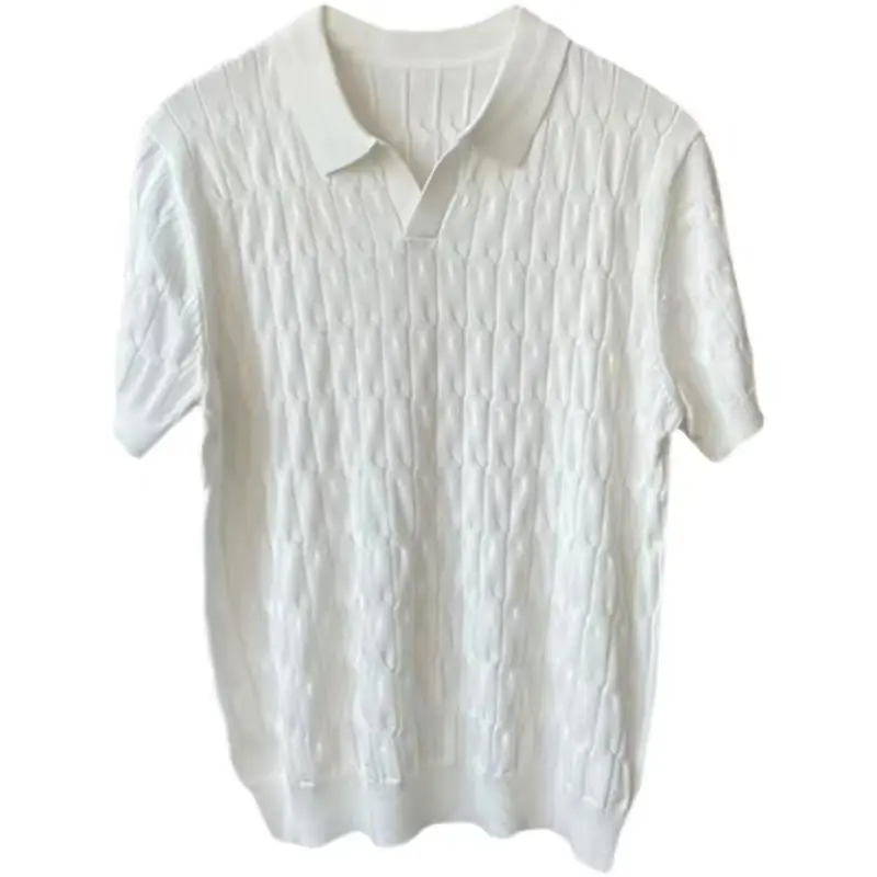 Men's White Knitted Polo Shirt Slim Fit — feature 27