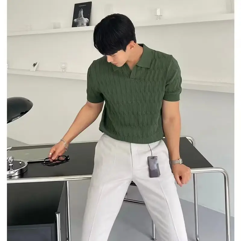 Men's White Knitted Polo Shirt Slim Fit — feature 6