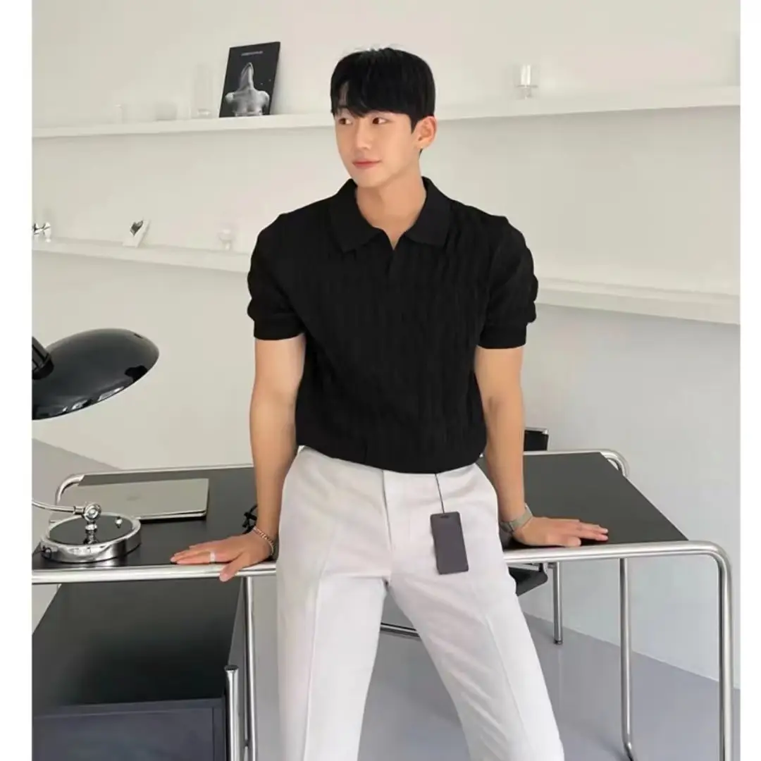 Men's White Knitted Polo Shirt Slim Fit — feature 7