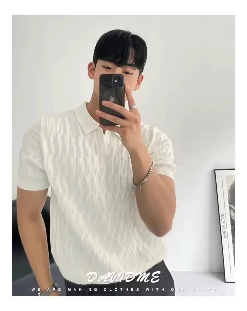 Men's White Knitted Polo Shirt Slim Fit — feature 8