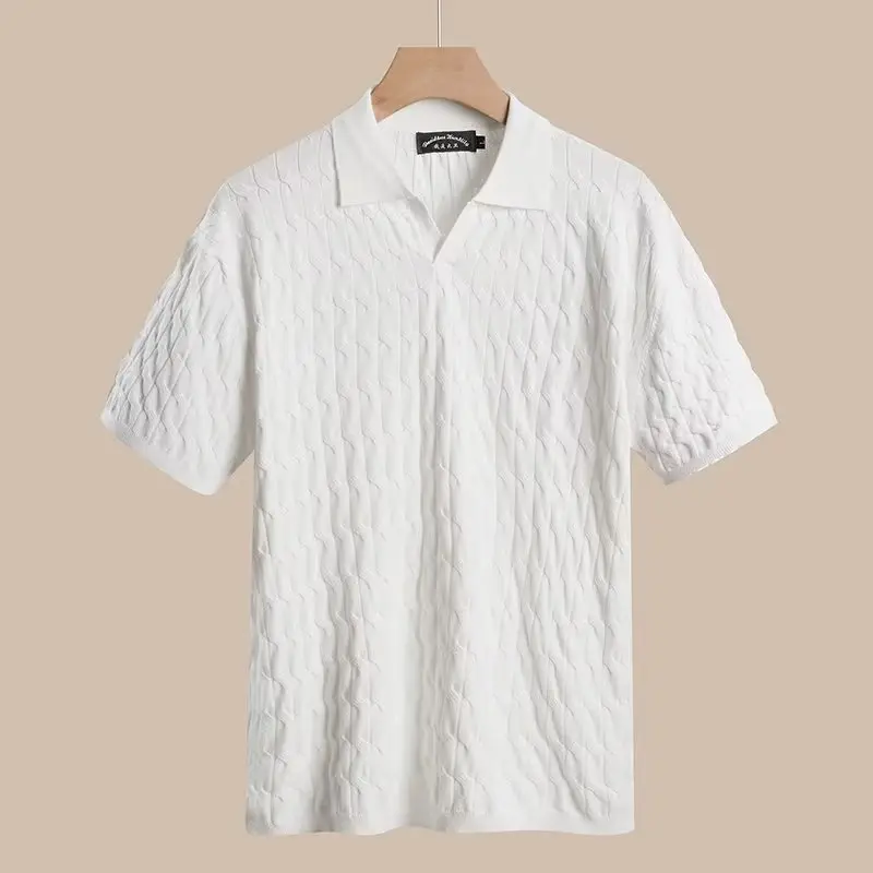 Men's White Knitted Polo Shirt Slim Fit - Image 2
