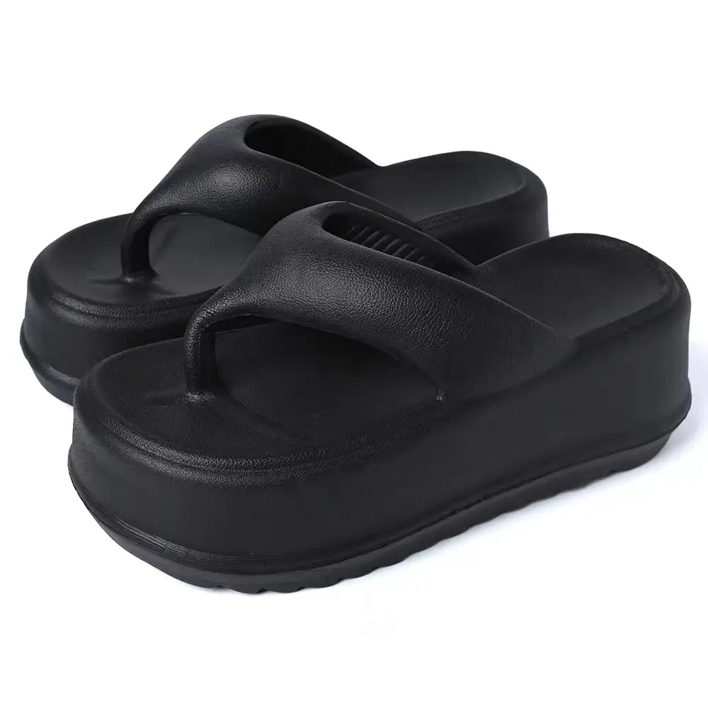 Women's Black Thick Slide Slippers Summer