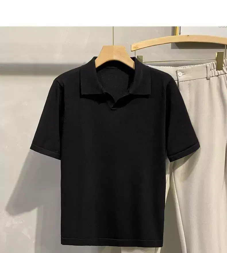 Men Summer Knitted T-Shirt Solid Color Slim Fit — feature 10