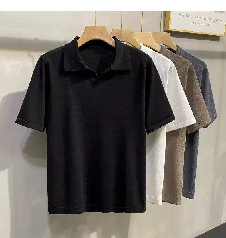 Men Summer Knitted T-Shirt Solid Color Slim Fit — feature 11