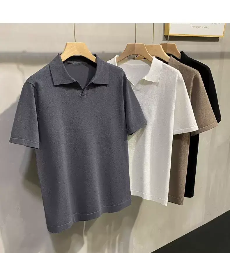 Men Summer Knitted T-Shirt Solid Color Slim Fit — feature 15