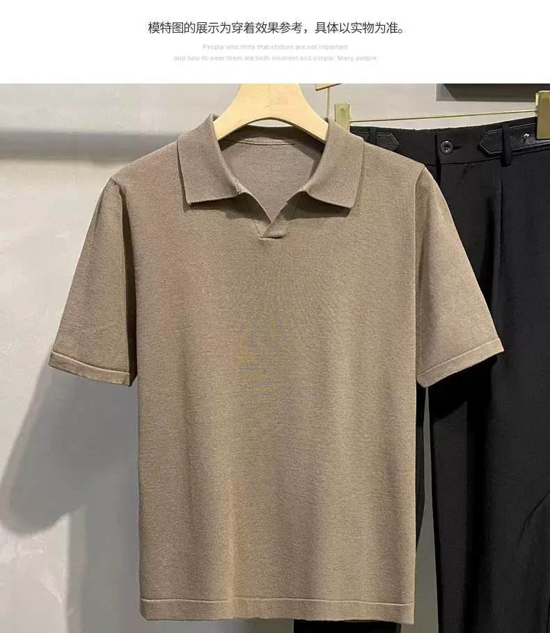 Men Summer Knitted T-Shirt Solid Color Slim Fit — feature 7