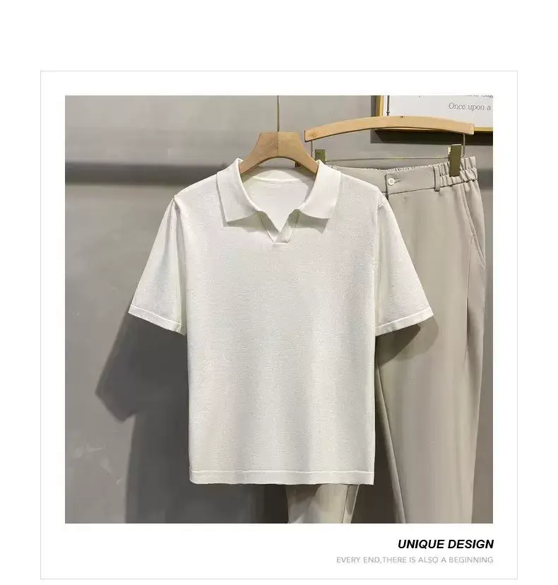 Men Summer Knitted T-Shirt Solid Color Slim Fit — feature 9