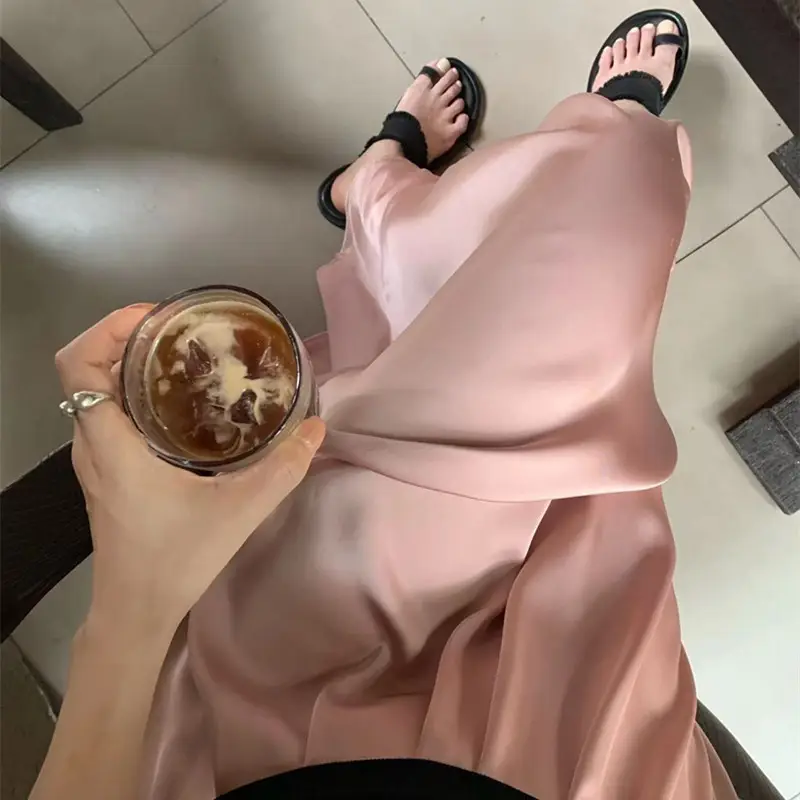 2023 French Hepburn Acetic Satin Long Skirt Large Swing - Image 7