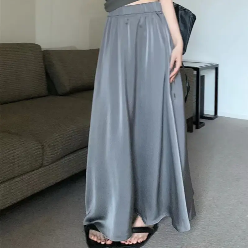 2023 French Hepburn Acetic Satin Long Skirt Large Swing - Image 8