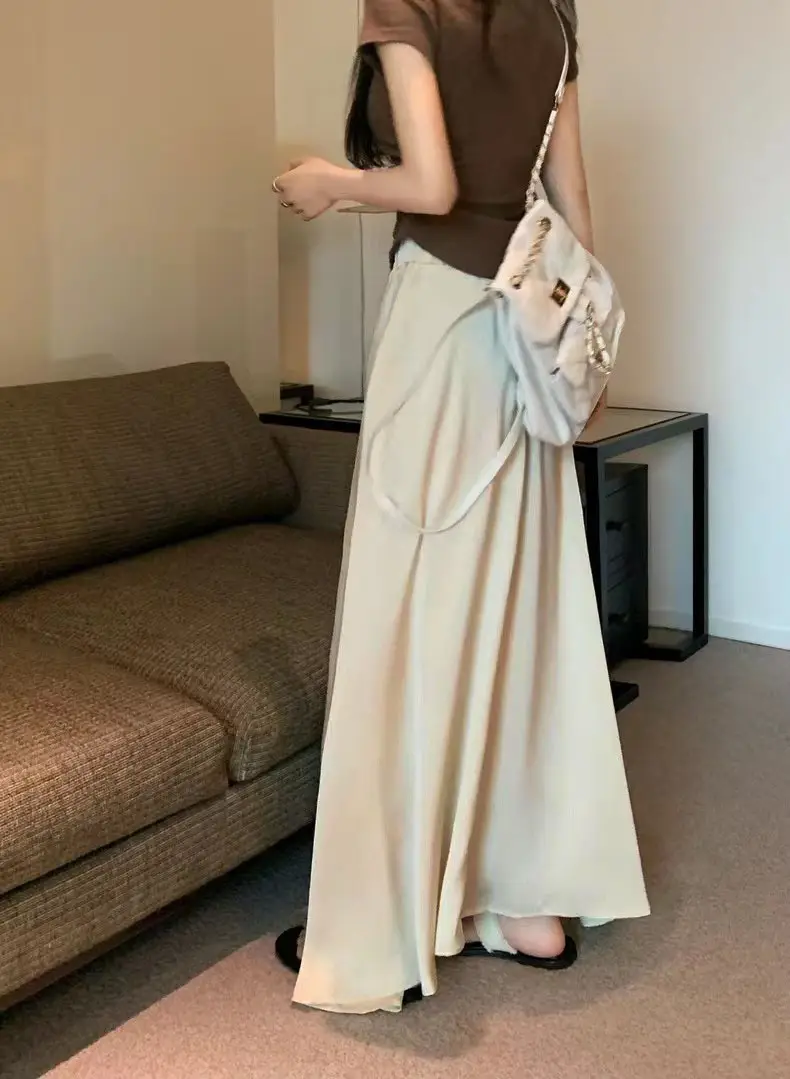 2023 French Hepburn Acetic Satin Long Skirt Large Swing — feature 10