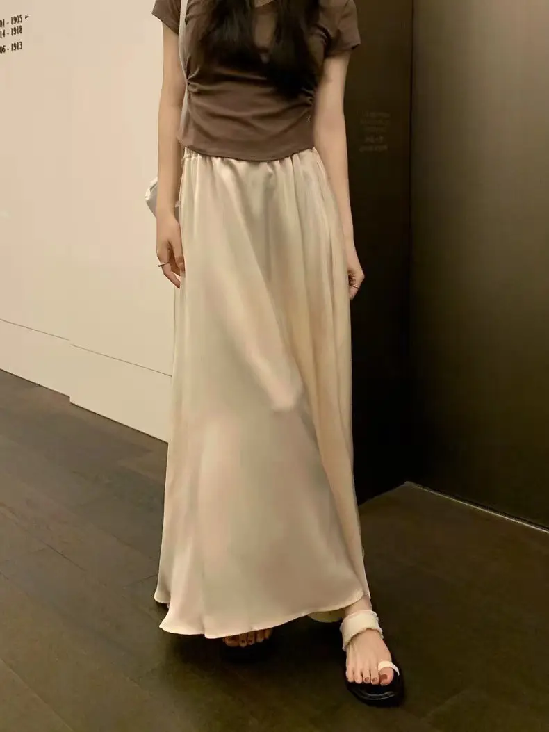 2023 French Hepburn Acetic Satin Long Skirt Large Swing — feature 12