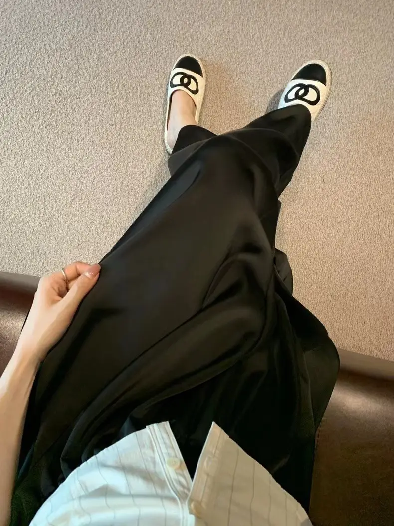 2023 French Hepburn Acetic Satin Long Skirt Large Swing — feature 13
