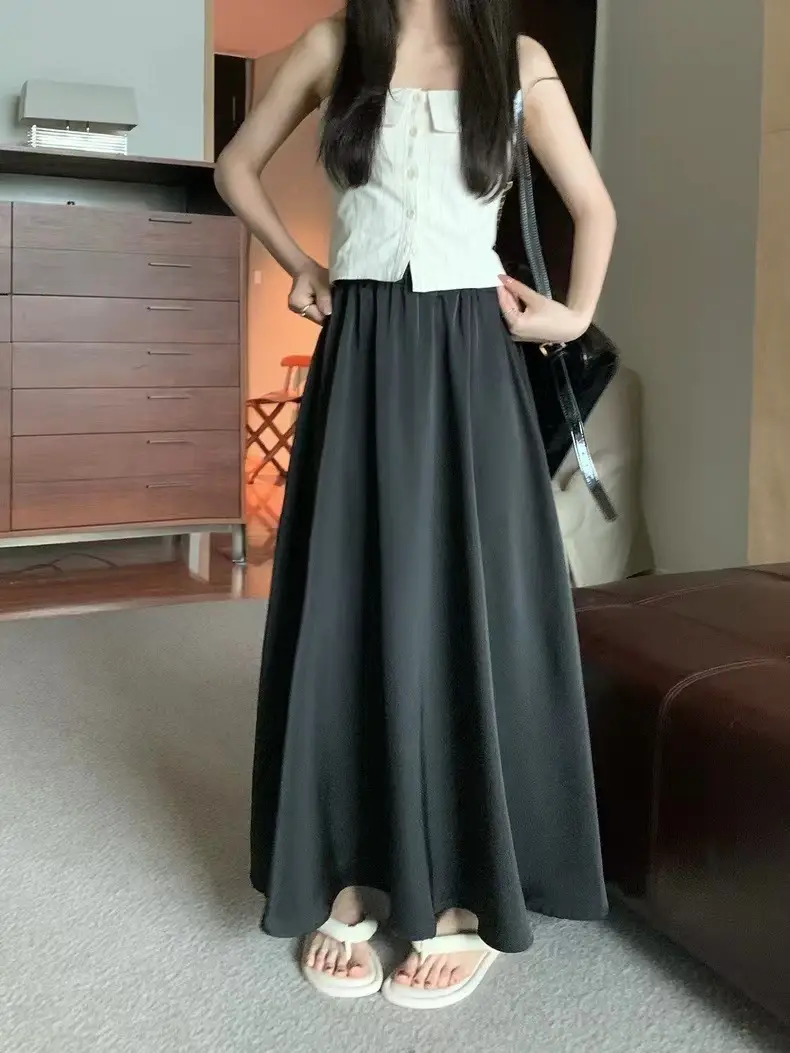 2023 French Hepburn Acetic Satin Long Skirt Large Swing — feature 15