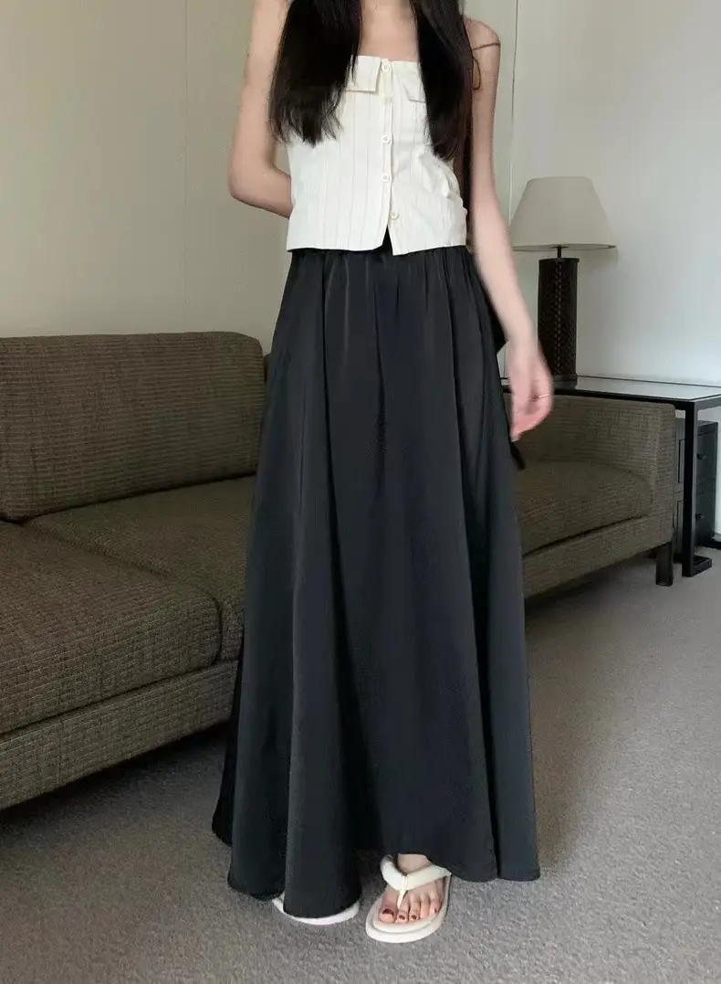 2023 French Hepburn Acetic Satin Long Skirt Large Swing — feature 16