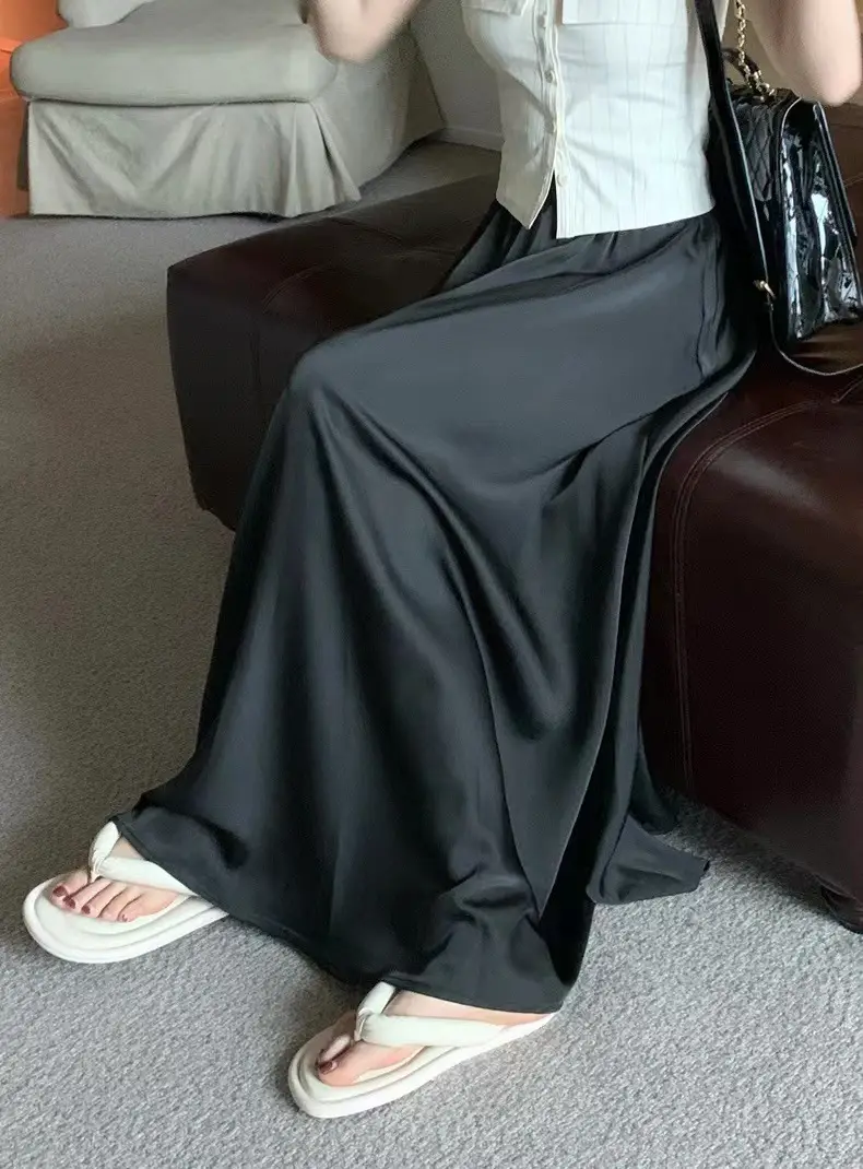 2023 French Hepburn Acetic Satin Long Skirt Large Swing — feature 17