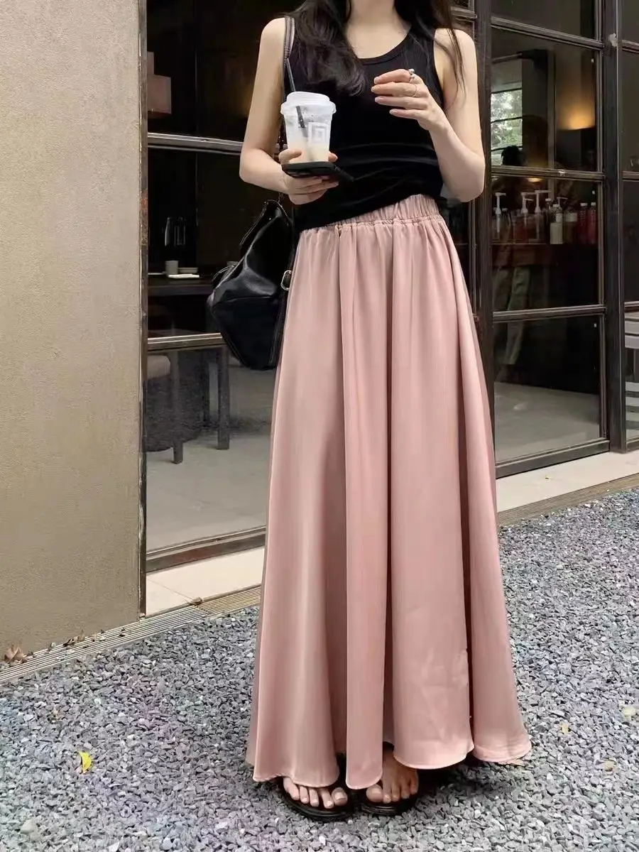 2023 French Hepburn Acetic Satin Long Skirt Large Swing — feature 3