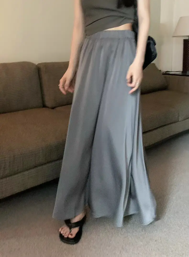 2023 French Hepburn Acetic Satin Long Skirt Large Swing — feature 7