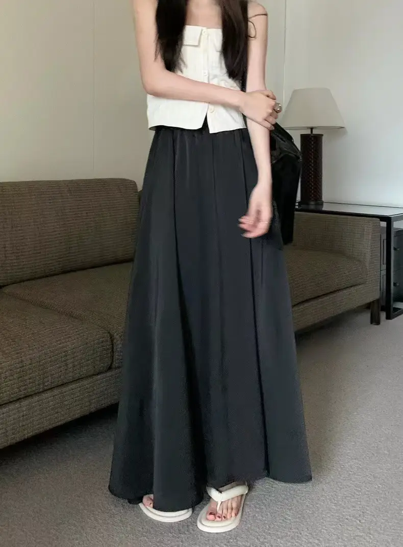 2023 French Hepburn Acetic Satin Long Skirt Large Swing - Image 2