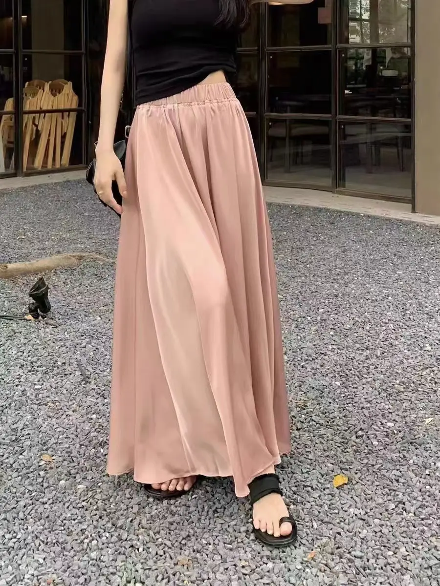 2023 French Hepburn Acetic Satin Long Skirt Large Swing - Image 3