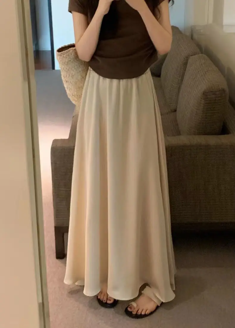2023 French Hepburn Acetic Satin Long Skirt Large Swing - Image 4