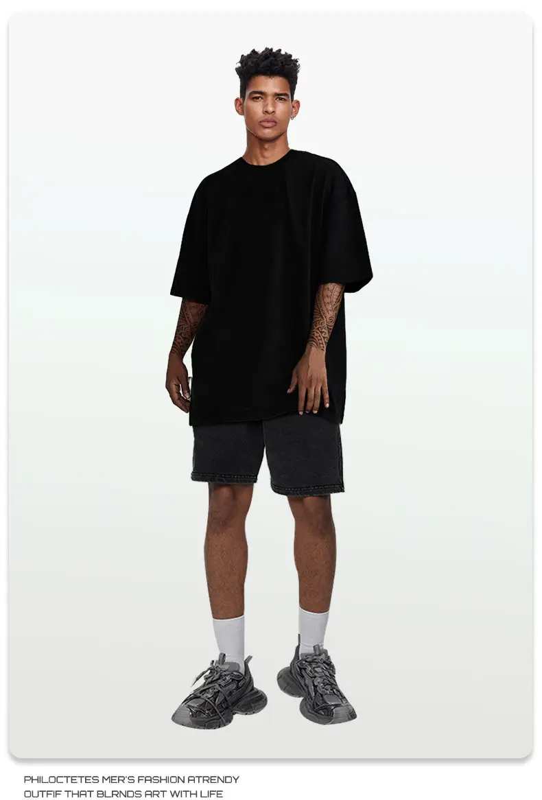 Men's Blue Cotton T-Shirt 260G Double Yarn — feature 10