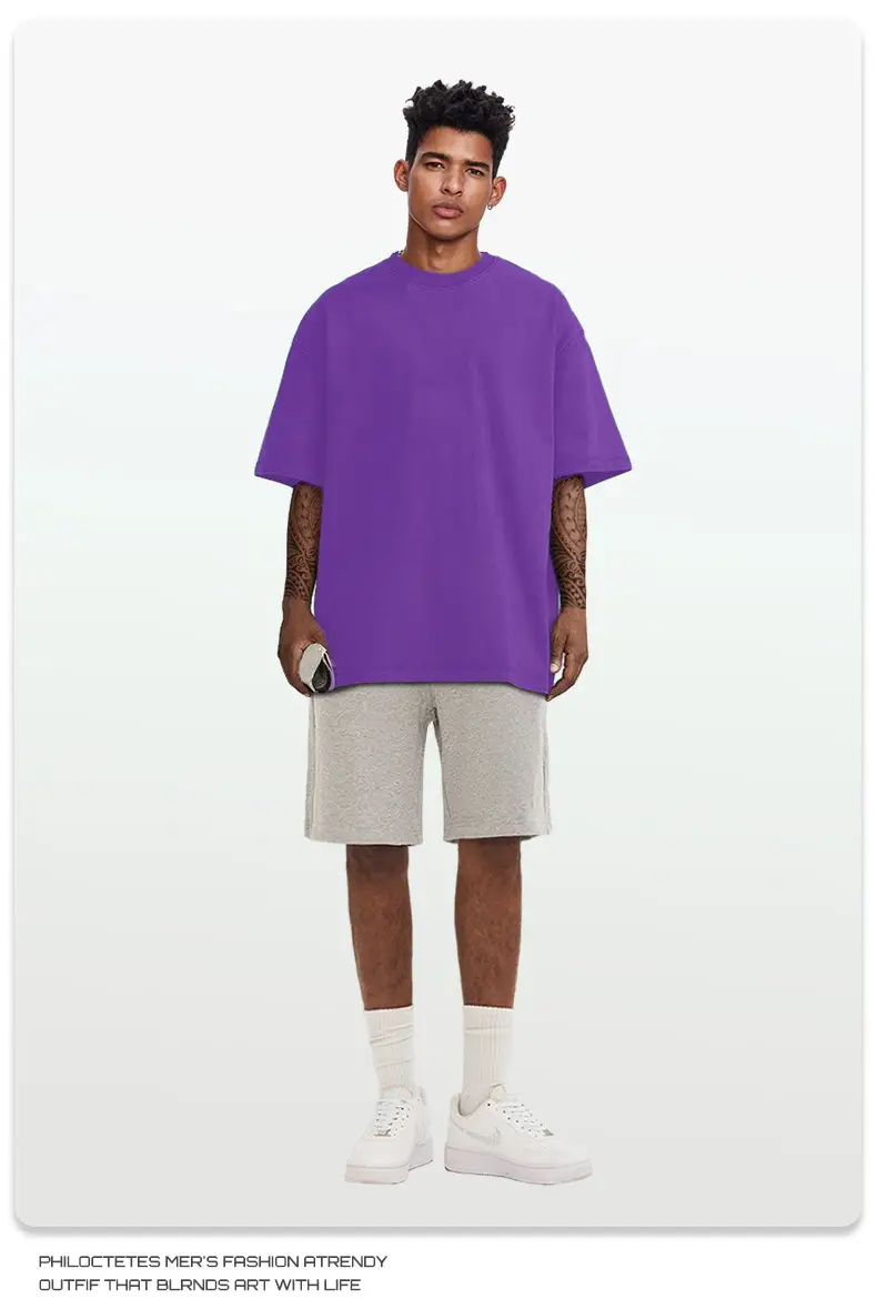 Men's Blue Cotton T-Shirt 260G Double Yarn — feature 16