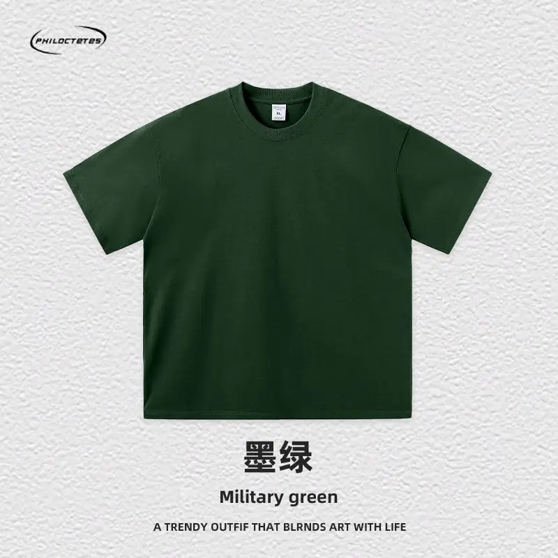 Men's Blue Cotton T-Shirt 260G Double Yarn - Image 21