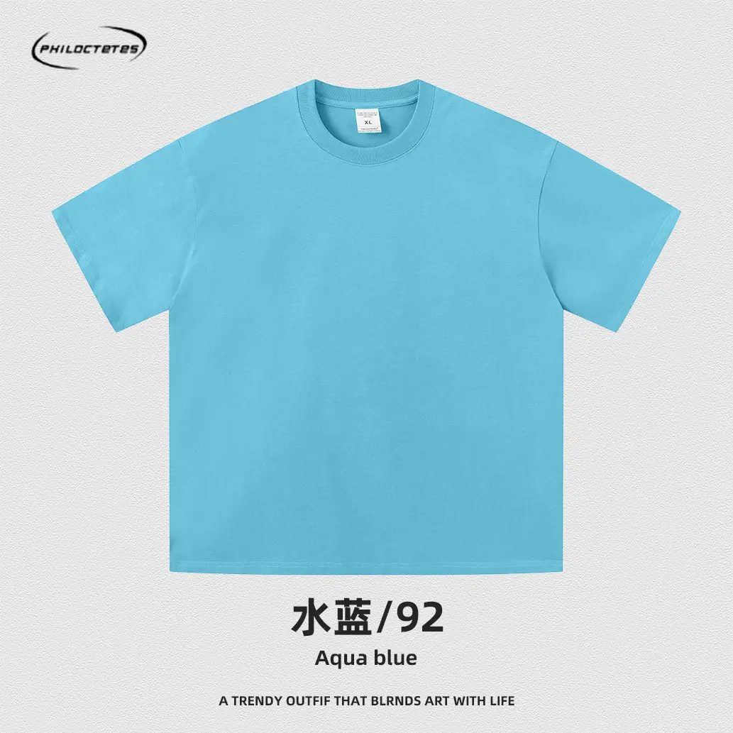 Men's Blue Cotton T-Shirt 260G Double Yarn - Image 28