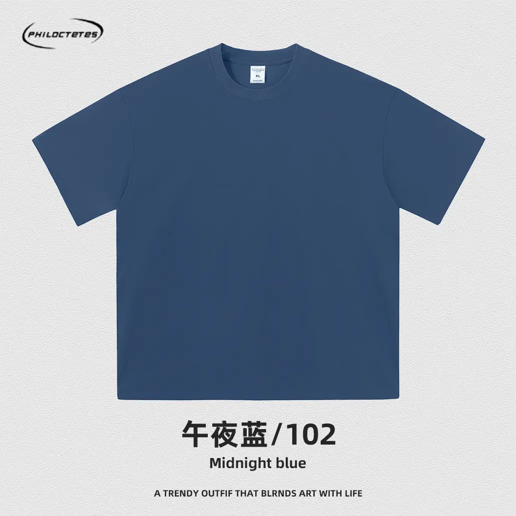Men's Blue Cotton T-Shirt 260G Double Yarn - Image 29
