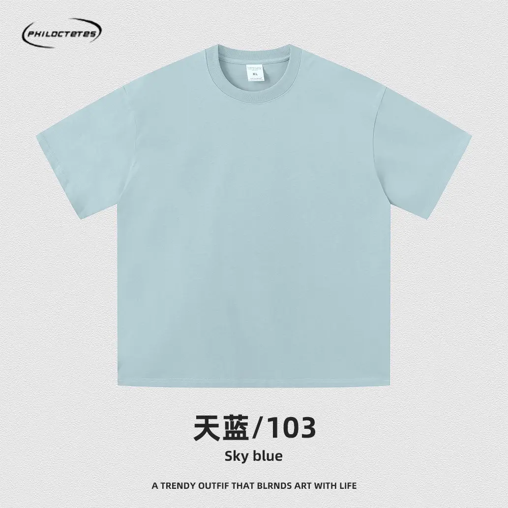 Men's Blue Cotton T-Shirt 260G Double Yarn - Image 30
