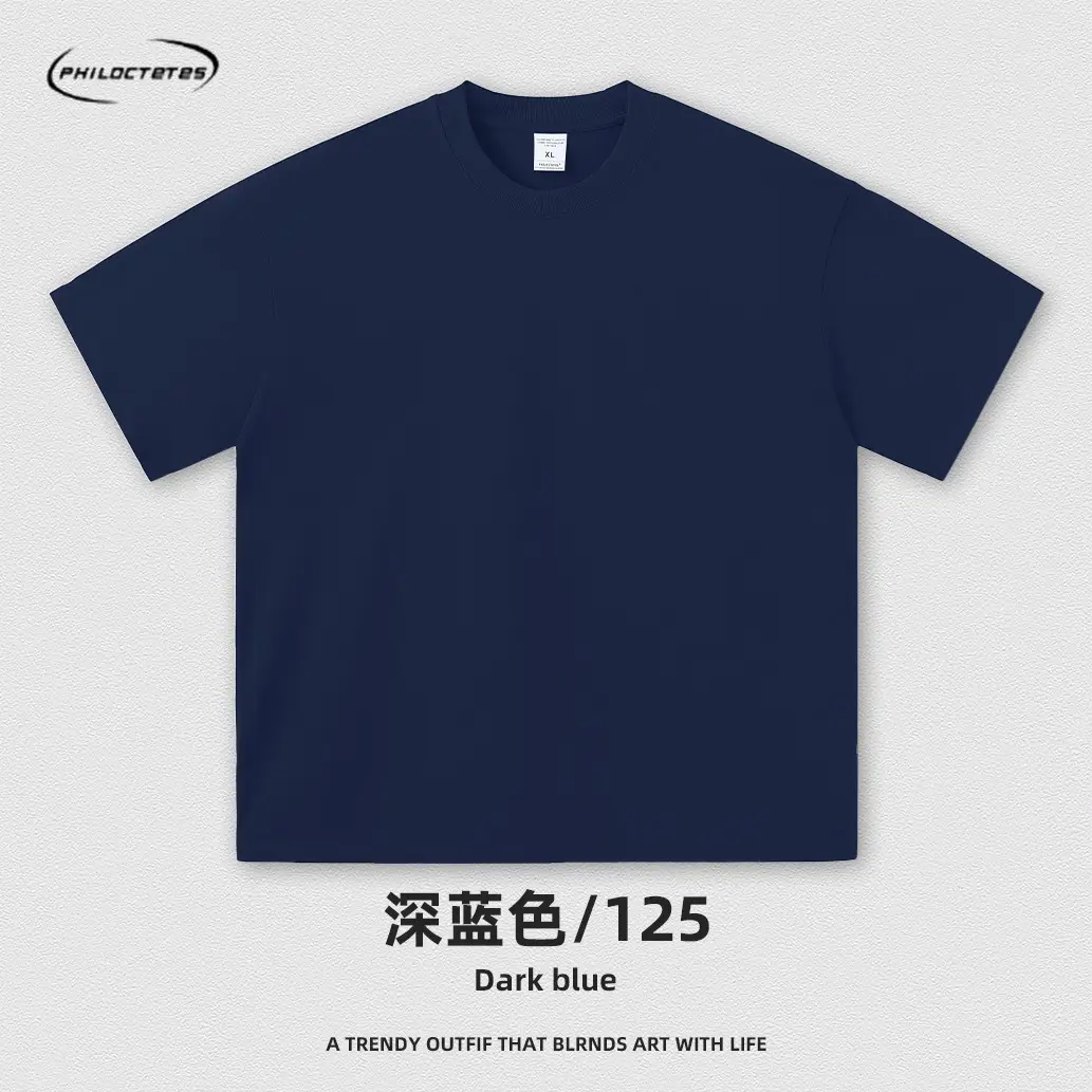Men's Blue Cotton T-Shirt 260G Double Yarn - Image 35