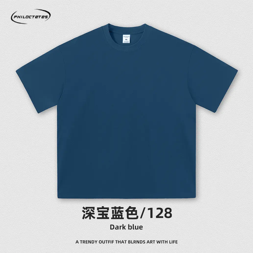 Men's Blue Cotton T-Shirt 260G Double Yarn - Image 36