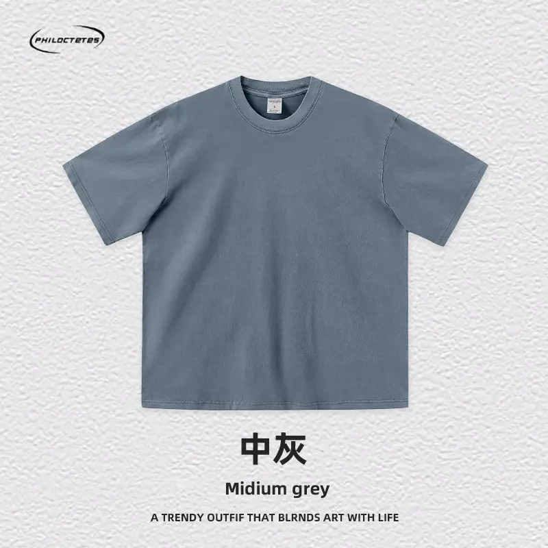 Men's Blue Cotton T-Shirt 260G Double Yarn - Image 4