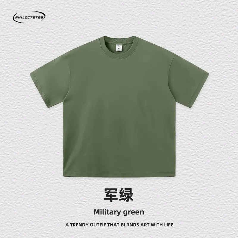 Men's Blue Cotton T-Shirt 260G Double Yarn - Image 6