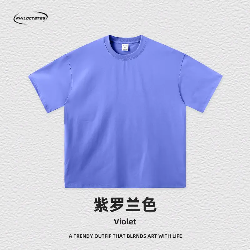 Men's Blue Cotton T-Shirt 260G Double Yarn - Image 8