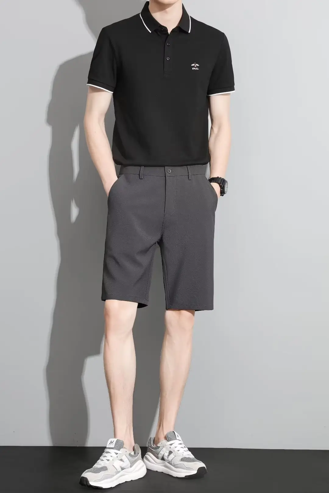Men Black 5-Point Slim Fit Shorts Korean Style — feature 17